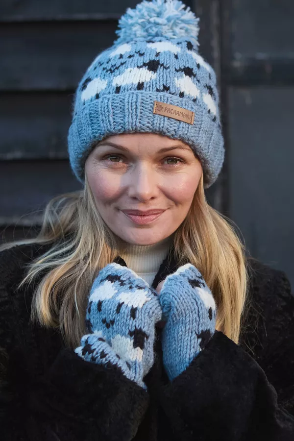 Merino Sheep Bobble Beanie Blue - Image 6