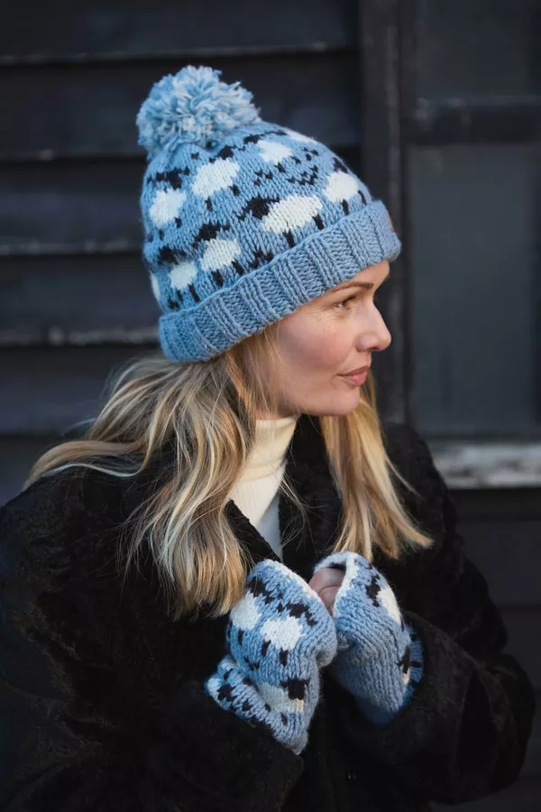 Merino Sheep Bobble Beanie Blue - Image 5